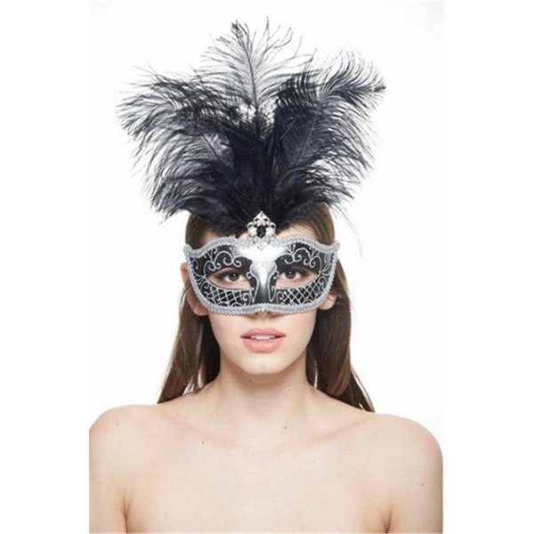 Kayso Black  Silver Carnival Venetian Masquerade Mask with Black Feathers One Size FM011BKSL